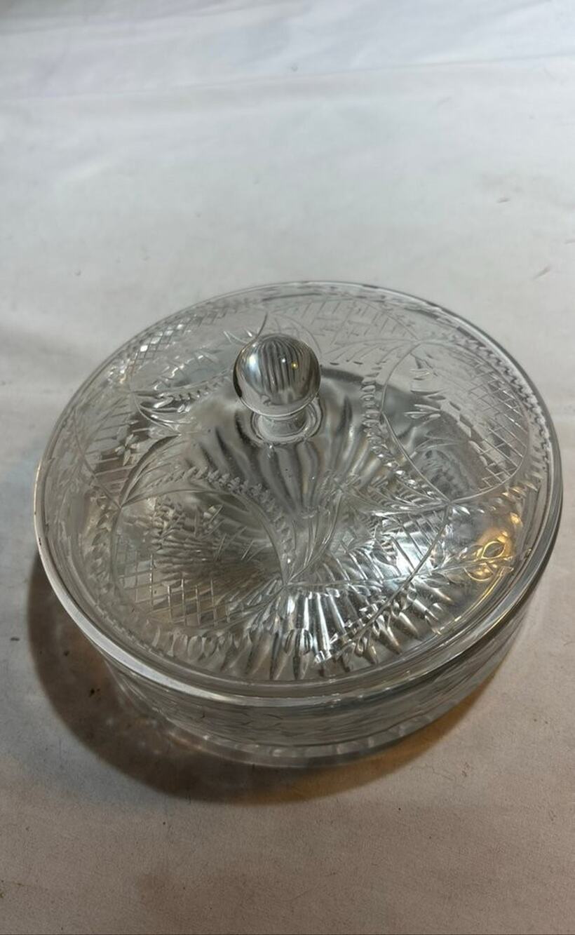 Vintage Cut Glass Lidded Candy Dish